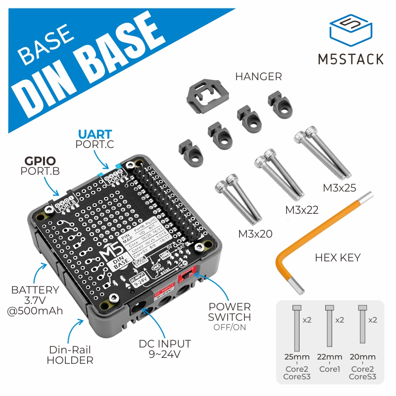 M5Stack - Oficjalna podstawa Din M5Stack z baterią