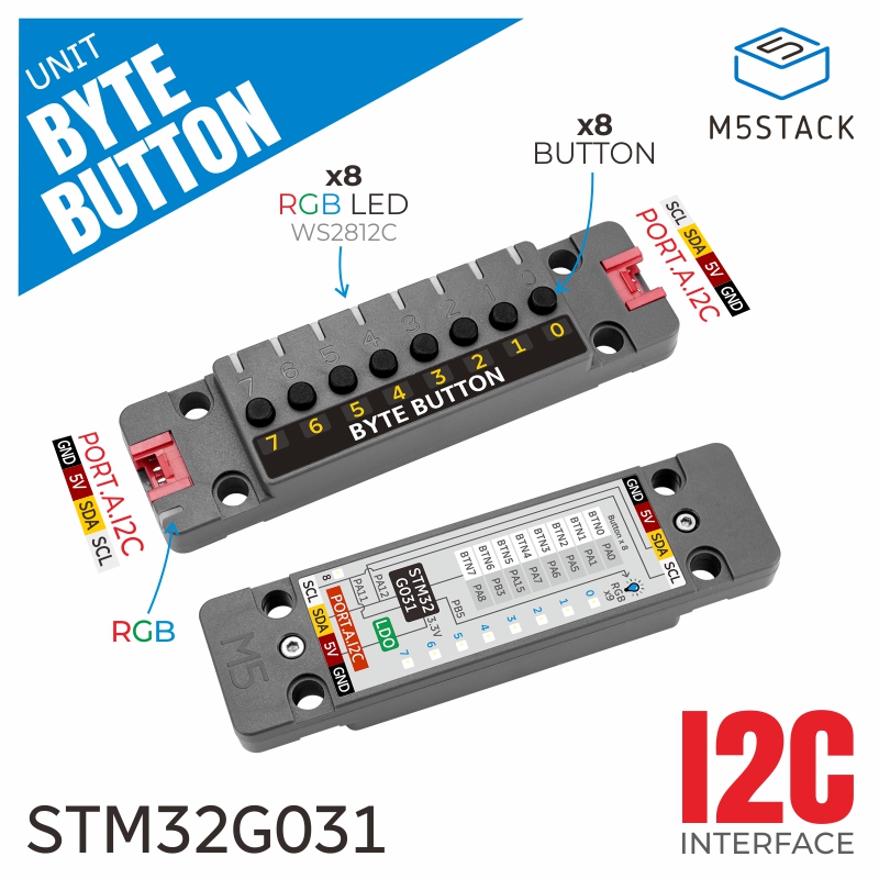 M5Stack - Oficjalny moduł M5Stack ByteButton, 8-kanałowy wejście